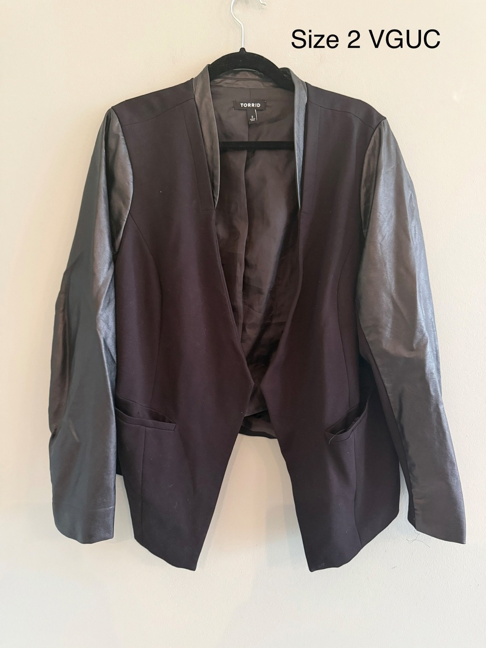 torrid Black Ponte Blazer with Faux Leather Sleeves